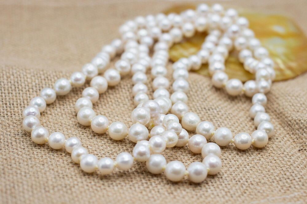 52 “ Hand Knotted White Freshwater Long Pearl Necklace. Classic Opera Jewelry.